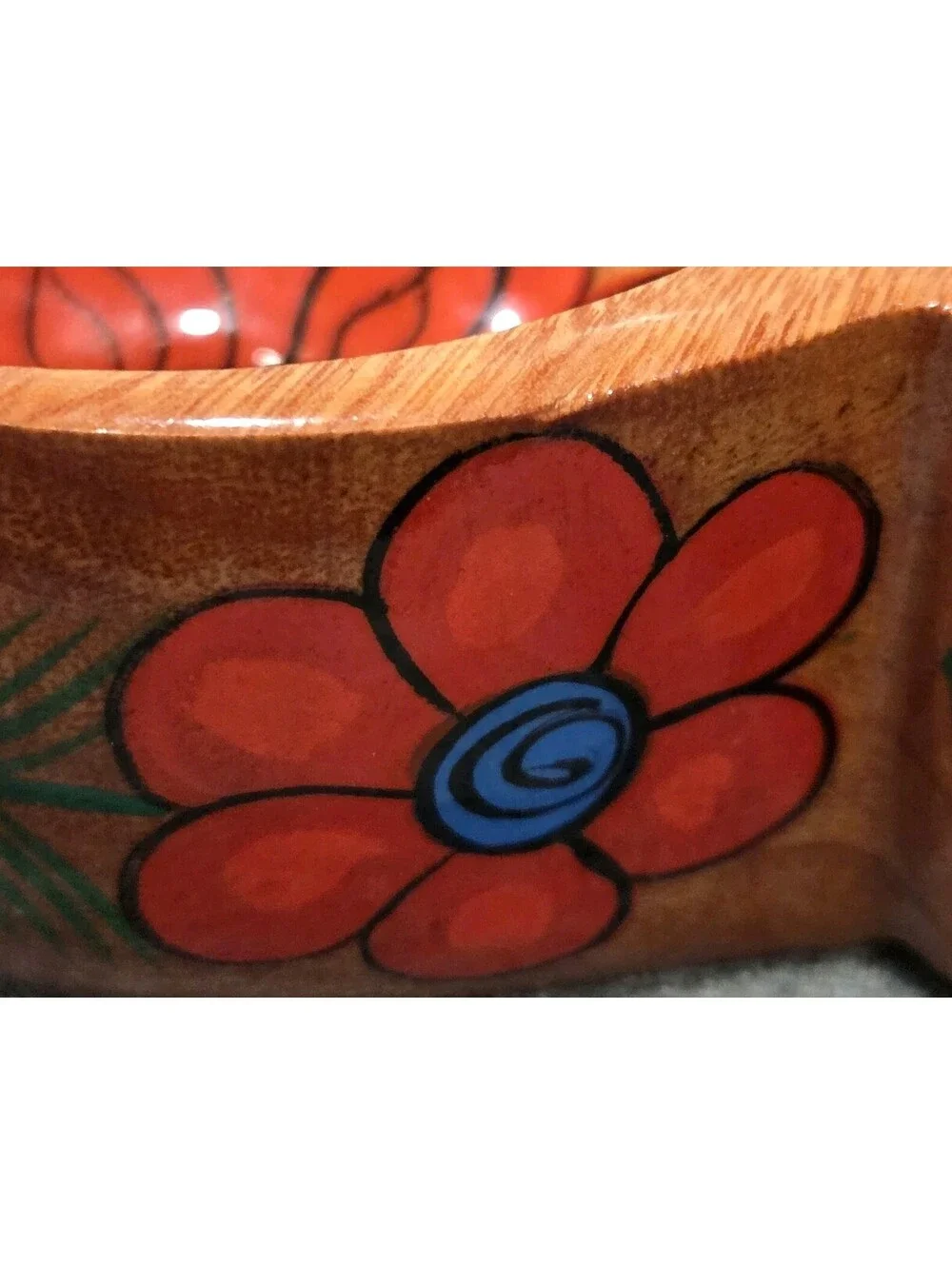 Vintage Hand Carved Mexican Wooden Divided Serving Dish 3 Bowl Floral Folk Art
